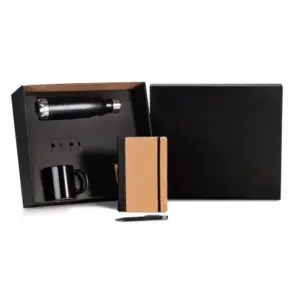 Kit escritório garrafa caneca e caderno preto 4 peças personalizado