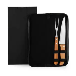 Conjunto garfo e faca em bambu madeira e inox personalizado