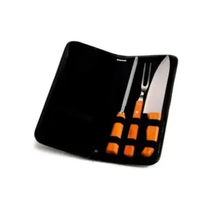 Conjunto garfo faca e chaira em bambu madeira e inox personalizado