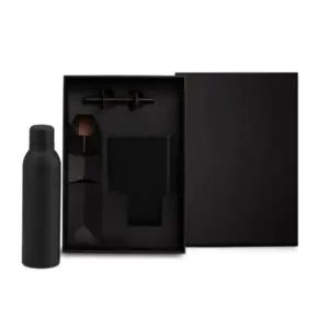Kit garrafa caderno e caneta roller preto personalizado