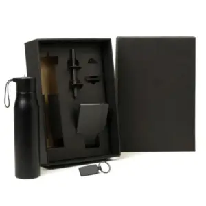 Kit garrafa em alumínio chaveiro caderno e caneta personalizado