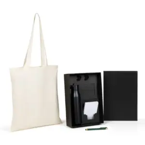 Kit garrafa sacola caderno branco e caneta personalizado
