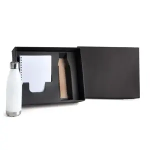 Kit garrafa branca e caderno wire-o personalizado