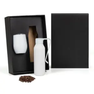 Kit garrafa e copo térmico branco 2 peças personalizado