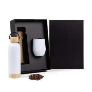 Kit garrafa e copo térmico branco 2 peças personalizado