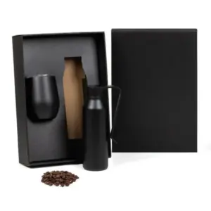 Kit garrafa e copo térmico preto 2 peças personalizado