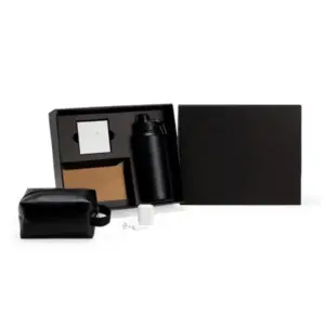 Kit garrafa nécessaire e fone Bluetooth preto personalizado