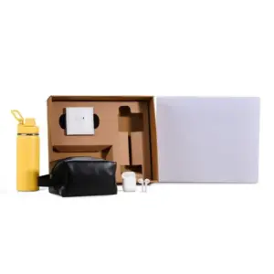 Kit garrafa térmica nécessaire e fone Bluetooth amarelo personalizado