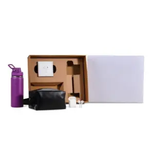Kit garrafa térmica nécessaire e fone Bluetooth roxo personalizado