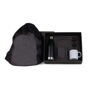 Kit mochila garrafa caneca caderno e caneta 5 peças personalizado
