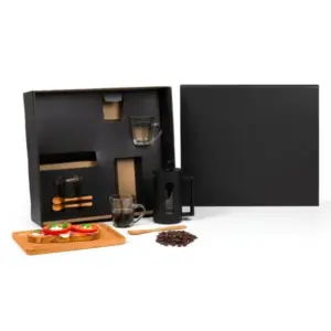 Kit para café com bandeja cafeteira prensa e canecas personalizado