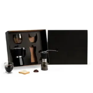 Kit para café cafeteira italiana moedor e copos parede dupla personalizado