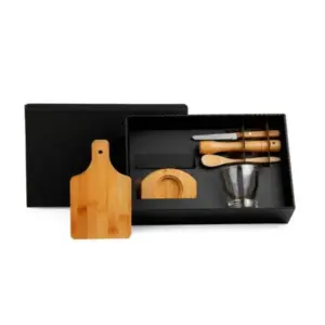 Kit caipirinha em bambu com copo em vidro 6 peças personalizado
