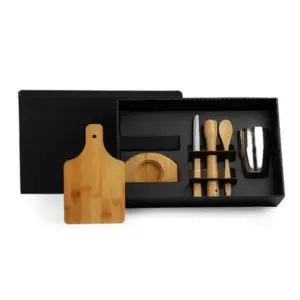 Kit caipirinha em bambu com copo em inox 6 peças personalizado