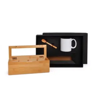 Kit para chá caixa em bambu colher e caneca personalizado