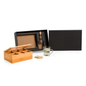 Kit para chá caixa em bambu e colher personalizado