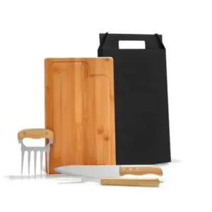 Kit para churrasco em bambu madeira e inox 4 peças personalizado