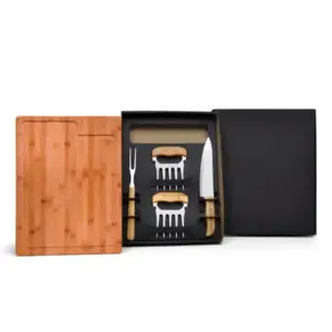 Kit para churrasco em bambu madeira e inox 5 peças personalizado