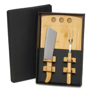Kit para churrasco com cutelo e garfo 3 peças personalizado