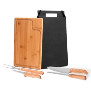 Conjunto para churrasco em bambu madeira e inox Texas 5 peças personalizado