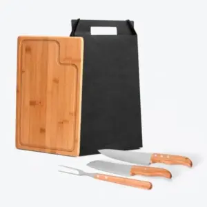 Conjunto para churrasco em bambu madeira e inox Texas 4 peças personalizado