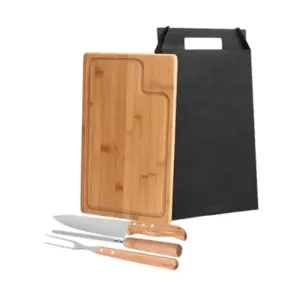 Conjunto para churrasco em bambu madeira e inox Texas 4 peças personalizado