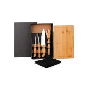 Kit para churrasco com avental em bambu 6 peças personalizado