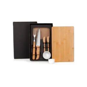 Conjunto para churrasco e petisco em bambu madeira e porcelana personalizado