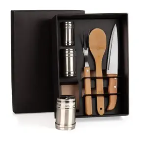 Kit para cozinha e tempero com potes em inox 6 peças personalizado