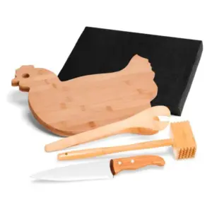 Kit para cozinha com tábua galinha em bambu personalizado