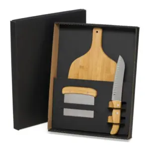 Kit para cozinha com faca santoku e espátula em bambu personalizado
