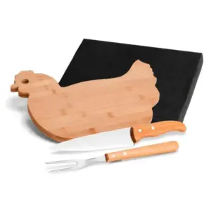 Conjunto para cozinha em bambu madeira e inox 3 peças personalizado