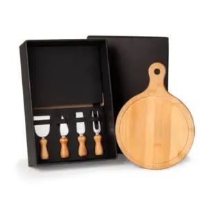 Kit para queijo com tábua com alça e utensílios 5 peças personalizado