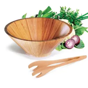 Kit para salada em bambu tigela 3 litros personalizado