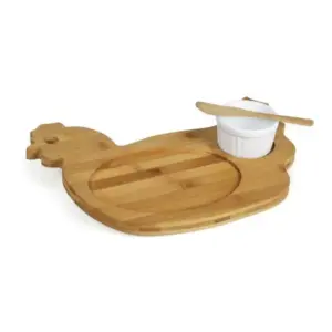 Kit petisco com tábua galinha em bambu e porcelana personalizado