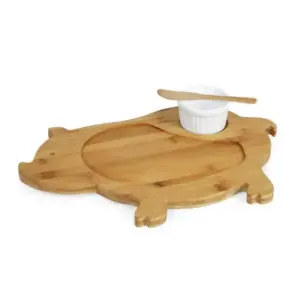Kit petisco com tábua porco em bambu e porcelana personalizado