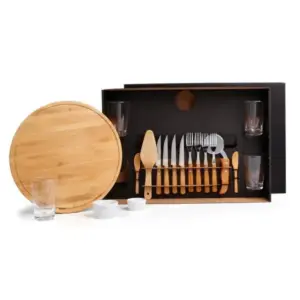 Kit pizza em bambu com copos e garfos 19 peças personalizado