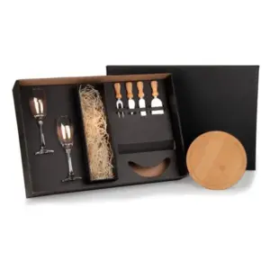Kit queijo e champanhe com espaço para garrafa 7 peças personalizado