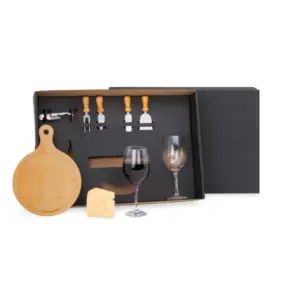 Kit queijo e vinho com tábua redonda 8 peças personalizado