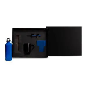 Kit squeeze caderno e caneca azul personalizado
