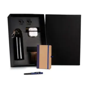 Kit squeeze fone caderno e caneta azul personalizado