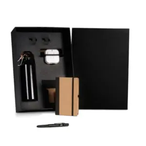 Kit squeeze fone caderno e caneta preto personalizado