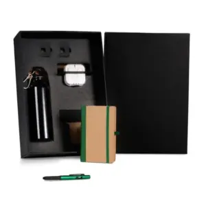 Kit squeeze fone caderno e caneta verde personalizado