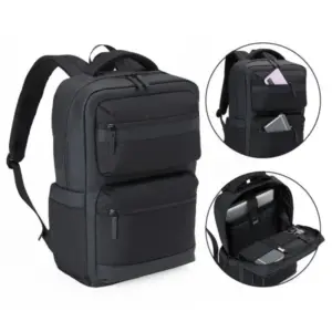 Mochila premium em poliéster e PU preta 20 litros personalizada