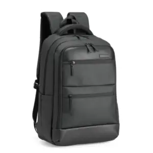 Mochila premium em poliéster e PU preta 24 litros personalizada