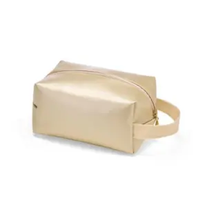Necessaire com alça em sintético champanhe personalizada