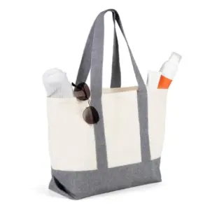 Sacola em algodão reciclado bege e cinza personalizada