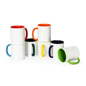 Canecas de cerâmica 330ml com interior e alça coloridos