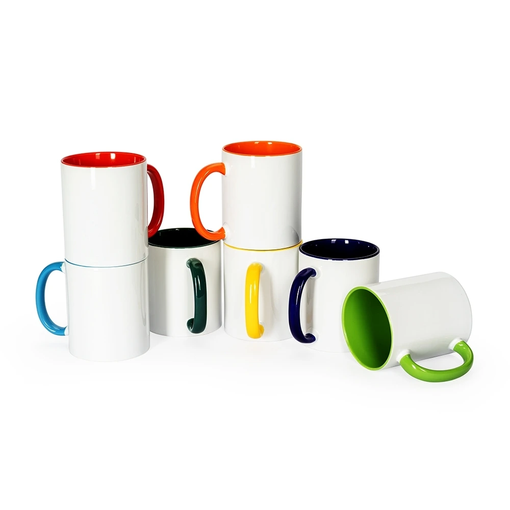 Canecas de cerâmica 330ml com interior e alça coloridos