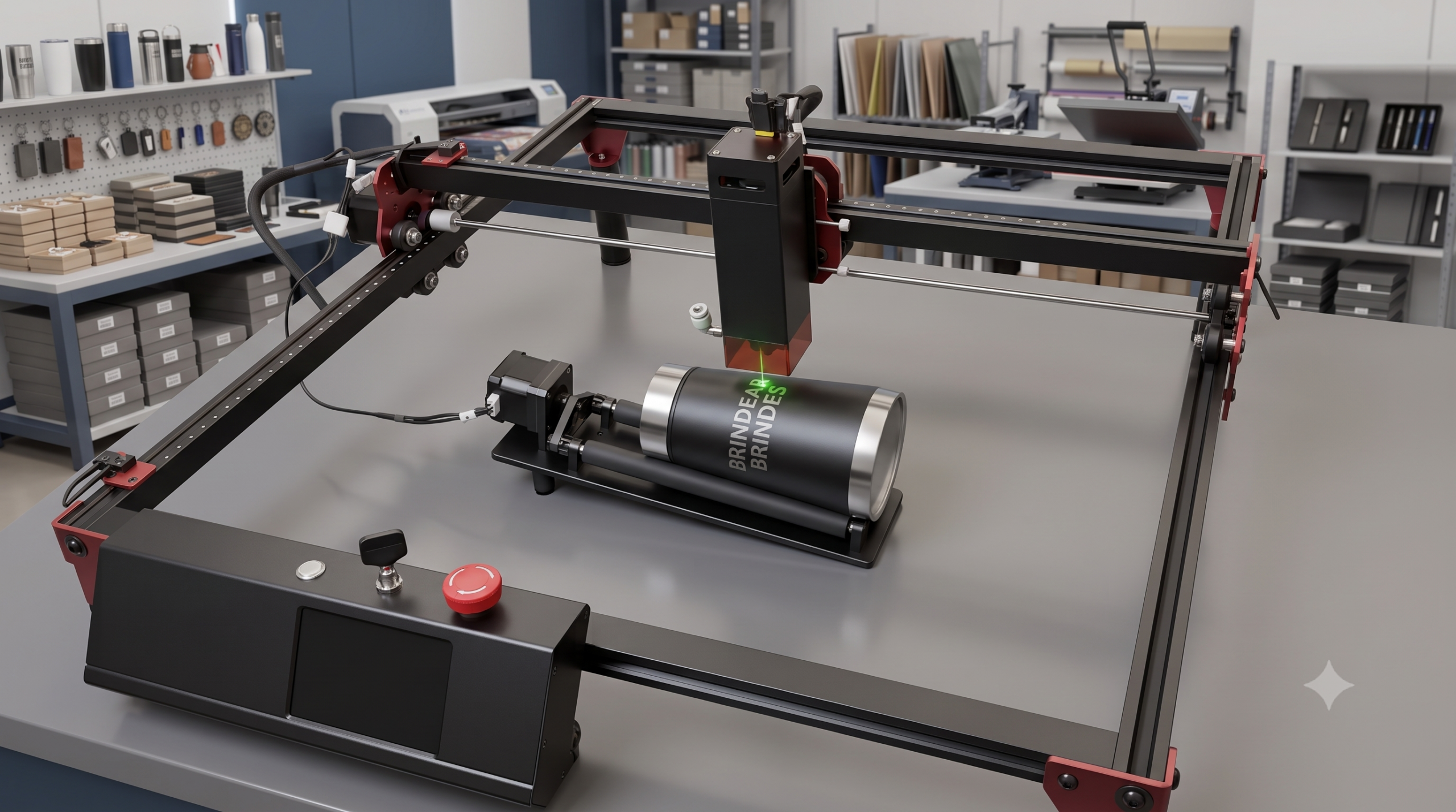 Gravação a laser circular 360 graus em canetas metálicas